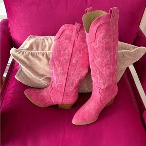 Pink velvet to the knee velvet cowboy boots 7